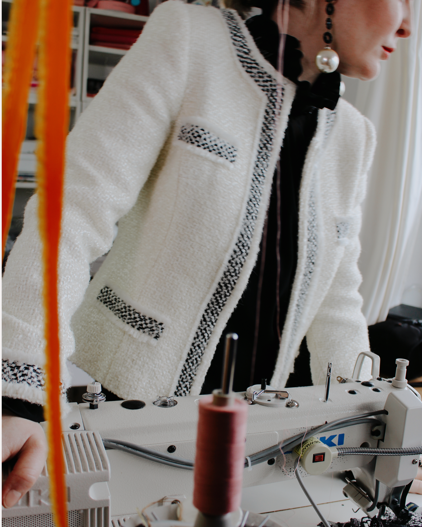 PLAKINGER Ivory white tweed jacket with fringing – contemporary couture